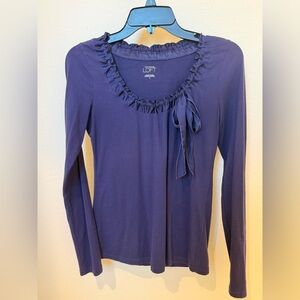 LOFT Purple Ruffle-Neck Long Sleeve Tee
